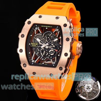 High Quality Richard Mille RM35 02 Rafa Skeleton Dial Orange Rubber Strap